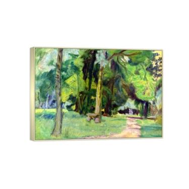 Imagem de BMZFYBS Famosa imagem de paisagem de arte de parede - impressões em tela - caminhada na floresta - pintura com moldura prateada para sala de estar banheiro decoração de casa 70 x 100 cm 27 x 39 pol