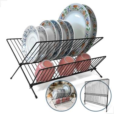 Imagem de Escorredor de Louças Inox, 2 Níveis, Aço Inoxidável, Suporte para 20 Pratos, Base Antiderrapante, Design Moderno, com Espaço para Acessórios