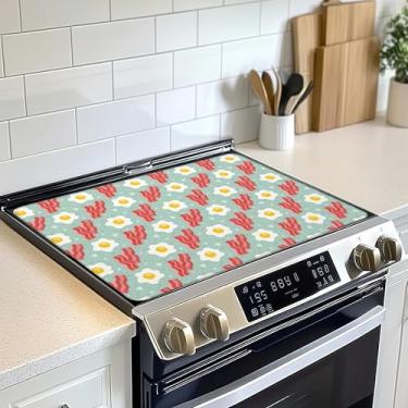 Imagem de Tampa superior de fogão, tampa de vidro resistente ao calor, ovos de cerâmica, bacon, cobertura de fogão, tapete evita arranhões fogões/balcão/protetor de lavadora, 71 x 50 cm
