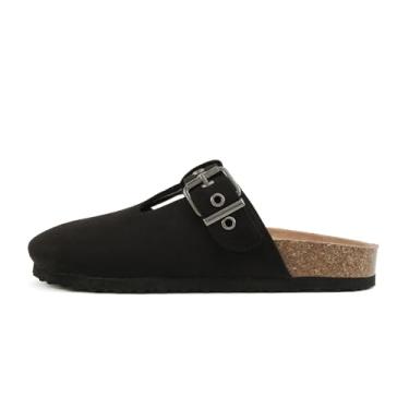 Imagem de Soda Tanika ~ Mule feminino bico redondo fivela sem cadarço, Camurça preta Imit, 37