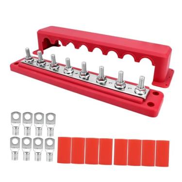 Imagem de RNXRZANK Barramento de Terminais de Distribuição de Energia (M8) com Boa Condutividade, 300 a, 12 V-48 V, para Caminhões, Carros, Sistemas de Energia Solar E I, Terminais Vermelhos 8, Tamanho real
