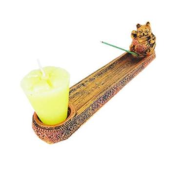Imagem de Incensário E Castiçal Para Vela Gato Chinês 13086 - Mana Om By Plat1