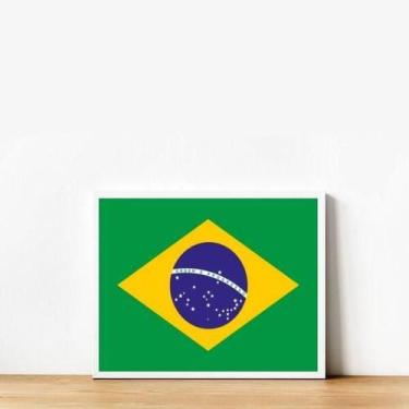 Imagem de Quadro Decorativo Bandeira Brasil 24X18 Com Vidro - Branca - Quadros O