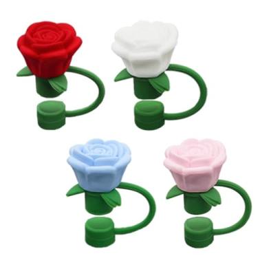 Imagem de ZIANTENNY 4 peças de topo de canudos criativos 3D flor de silicone 10 mm rosa canudo topo apto para Stanley Cup 396.9 g & 597.0 g & 850.5 g & 1,134.0 g (4 cores)