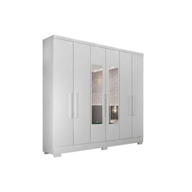 Imagem de Guarda Roupa Casal 6 Portas (2 C/ Espelho) E 2 Gavetas C/ Pés Milly/veneza Neve - Novo Horizonte