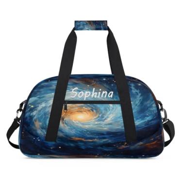 Imagem de Bolsa esportiva personalizada, universo estrelado, galáxia, colorida, com nome, bolsa de dormir personalizada, bolsa de fim de semana, bolsa de treino para dança, balé, academia, ginástica, mala