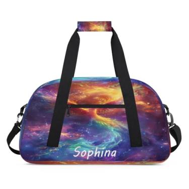 Imagem de Bolsa esportiva personalizada, animal, lobo, galáxia, universo com nome, bolsa de dormir personalizada, bolsa de fim de semana, bolsa de treino para dança, balé, academia, ginástica, mala, viagem