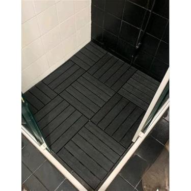 Imagem de Kit 9 Deck plástico modular textura madeira para banheiro jardim sacada piscina(PRETO)