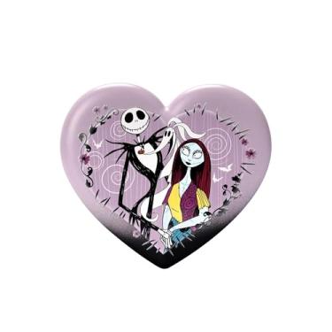 Imagem de Impressions Vanity Jack & Sally Heart Espelho compacto de LED com luzes, brilho ajustável, espelho de maquiagem iluminado com estampa de coração Jack & Sally, sensor de toque, adequado para viagens
