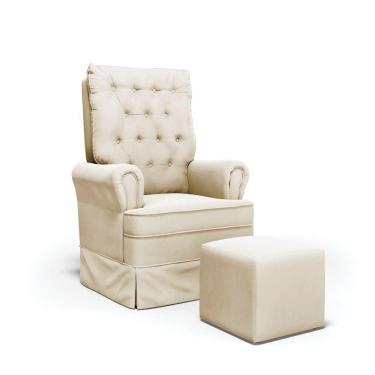 Imagem de Poltrona De Amamentação Com Balanço E Puff Laura Veludo Base De Madeira - D'rossi Cor Bege