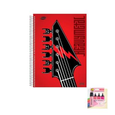 Imagem de Kit Caderno Masculino 20 Matérias Capa Dura 400 Folhas + Caneta Esferográfica Pote com 24 Unidades Sortidas + Marca Texto Boss Estojo com 4 Cores