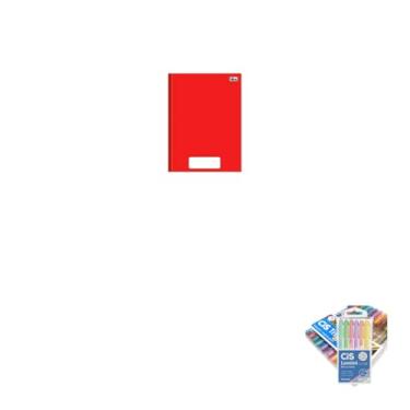 Imagem de Kit Caderno Brochura Capa Dura PEPPER Vermelho 80 Folhas + Caneta Trigel Metálica 1.0mm + Marca Texto Lumini Pastel 6 Cores