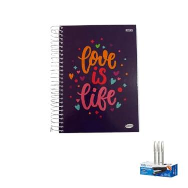 Imagem de Kit Caderno Femininos 20 Matérias Capa Dura 400 Folhas Caneta Trigel Branca e Grampeador Metallic C-15
