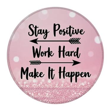 Imagem de Tapete de mouse redondo, citações inspiradoras de 22,4 cm pequeno para jogos, tapete de mesa com base antiderrapante e borda costurada, tapete de mouse para teclado de computador para trabalho em casa