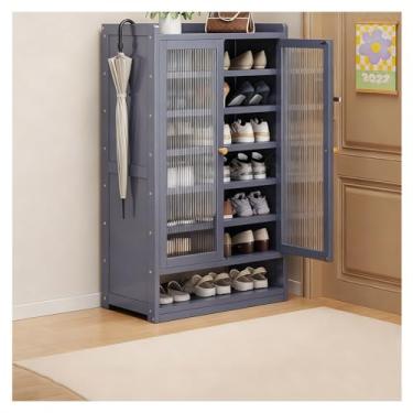 Imagem de SPXMQSS Sapateira para entrada, armário de sapatos de 7/8 níveis com portas, grande armário de armazenamento de sapatos, organizador de sapatos de bambu para 18-42 pares, sapateira independente cinza
