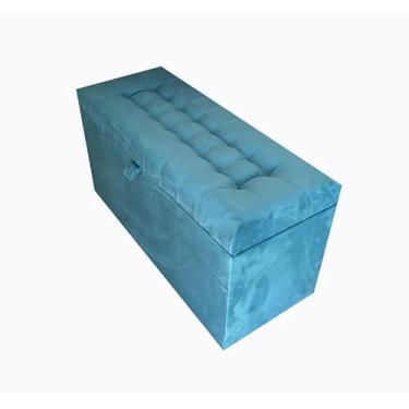 Imagem de Puff Baú Organizador 1 Metro com Assento Estofado - MDF 15mm, Suporta 180kg - Pronto para Uso(Azul Tiffany Suede,Rodizios c/travas)