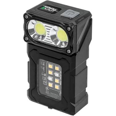 Imagem de Lanterna Tática LED Multifuncional, Display Digital, Luz Dupla, Ângulo Ajustável, Recarregável USB, Preta