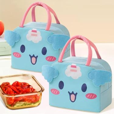 Imagem de Lancheira, bolsa térmica, reutilizável, isolada, lancheira, portátil, para trabalho, escritório, piquenique, praia (unicórnio azul, 2 peças)