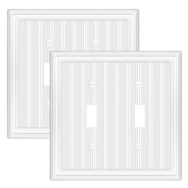 Imagem de Placa de parede de metal para tomadas elétricas, placas decorativas de interruptor branco off-white, placa de cobertura de interruptor de luz, placas de parede de 2 gangs (botão duplo, pacote com 2)