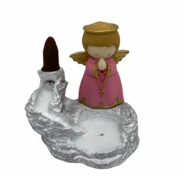 Imagem de Incensário Cascata Branca Anjo 12 Cm Em Resina Rosa - Lua Mística - 10