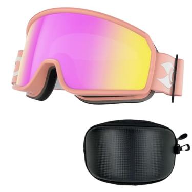 Imagem de suoso Óculos de esqui OTG para homens e mulheres: Óculos de snowboard com proteção UV400 para adultos jovens rosa e capa