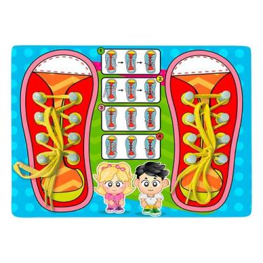 Imagem de Brinquedo De Madeira Educativo Amarrar Cadarço Laço De Tênis - DM Toys