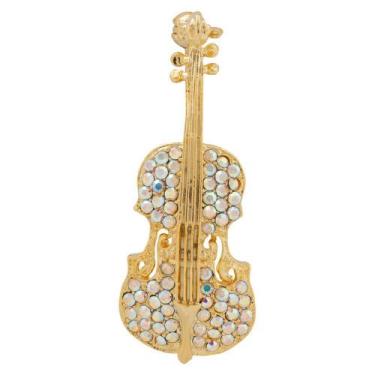 Imagem de Broche Strass Violino BRG0075 - Akasaki, Cristal ab, Dourado