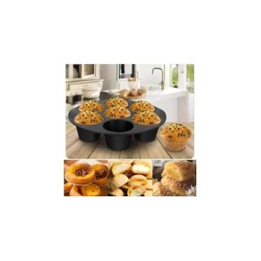 Imagem de Forma de Silicone para Cupcake Air Fryer, 7 Cavidades, Antiaderente, Vermelha e Cinza, 21cm Diâmetro, 102g