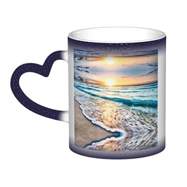 Imagem de Xícara de café divertida com ondas do mar, pôr do sol, mágica, sensível ao calor, cor que muda de cor, 12 Oz, para café/chá/leite/cacau, para adolescente/aniversário/festival/presentes