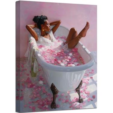 Imagem de Halioyo Arte de parede feminina afro-americana, decoração de parede de banheiro para mulheres, impressão em tela de menina negra, pôster de pintura abstrata moderna para sala de estar, quarto