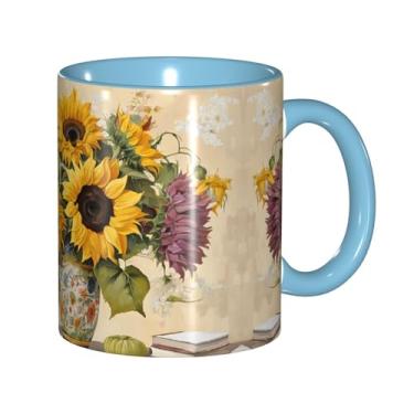 Imagem de Zeraoke Canecas de café criativas com estampa de flores de margarida e girassóis abelhas, personalizadas, presente para família, tamanho de 325 ml, unissex
