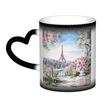 Imagem de Linda xícara de café divertida Torre Eiffel Paris, xícara de cerâmica mágica sensível ao calor que muda de cor, 12 Oz, para café/chá/leite/cacau, para adolescente/aniversário/festival/presentes
