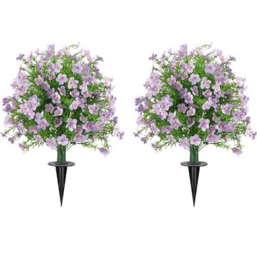 Imagem de Pacote com 2 árvores de bola de topiária de buxo artificial com ponta de solo para ambientes externos, arbustos florais artificiais realistas de 58 cm, plantas artificiais resistentes a UV para