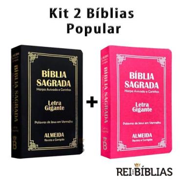 Imagem de Kit 2 Biblias Sagrada Letra Gigante Luxo Popular - Preta e Pink - Com 