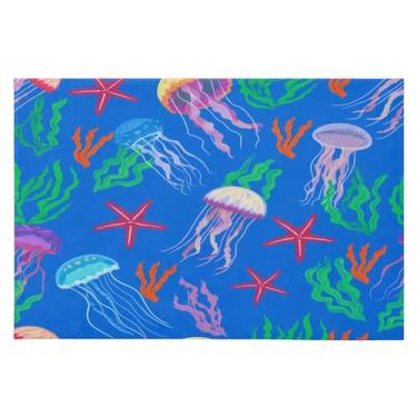 Imagem de Tapete de área 60 x 90 cm, macio, lavável, antiderrapante, com suporte de borracha, tapetes coloridos de água-viva para sala de estar, quarto, decoração de casa