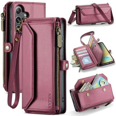 Imagem de YYTVN Capa carteira para Samsung Galaxy S23 FE com suporte para cartão, bolsa magnética de couro PU com bloqueio de RFID com alça transversal e alça de pulso para Samsung S23 FE - vermelha