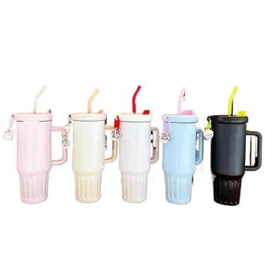 Imagem de Copo Térmico com Tampa 2 em 1 (Bico e Canudo) - 2 Formas de Beber, Design Moderno, Isolamento Térmico, Cores Vibrantes - Para Academia, Trabalho e Viagens (Aleatorio Feminino Alça Aberto)