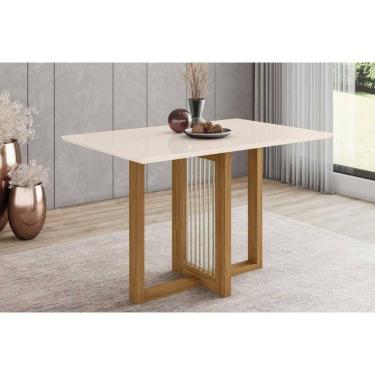 Imagem de Mesa para Cozinha Natalí SC75 c/Tampo Madeirado Reto 120x80cm Nature/Off White - Henn