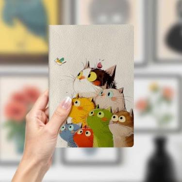 Imagem de Caderno de couro de gato, caderno A5 para anotações de escritório, agenda de 21 x 14,7 cm, agenda de viagem, presente para amantes de gatos, 6