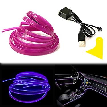 Imagem de Mvthenxi Luz interior de carro roxa com fio EL de 3 m, alimentada por USB, faixa de luz flexível dobrável de 6 mm, adequada para decoração de painel/porta/painel de instrumentos