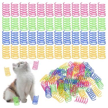 Imagem de MAQUITA 320 peças de brinquedo de mola para gatos, brinquedos de bobina espiral de plástico, brinquedos interativos de caça para gatinhos, molas coloridas em amarelo, verde, rosa azul