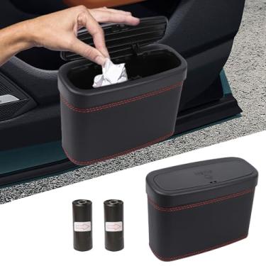 Imagem de Wuyaoyao Lixeira de carro com tampa, lixeira automotiva de couro com sacos de lixo, lata de lixo à prova de vazamento para pendurar na porta de carros, mini organizador multiuso de armazenamento de