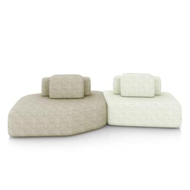 Imagem de Sofá Ilha Dakota 2 Módulos 310cm Encostos Almofadas Soltas Bouclê Rústico Greige/OffWhite G33 - Gran Belo