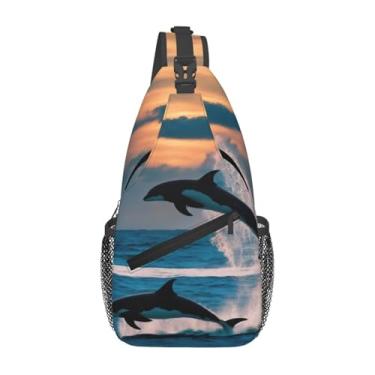 Imagem de SKKNT Mochila divertida com estampa de golfinho animal masculino e feminino mochila transversal transversal transversal viagem uso diário caminhadas