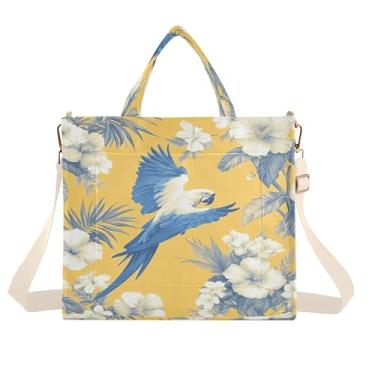Imagem de Burbuja Sacola feminina de papagaio arara azul tropical, bolsa tiracolo de veludo cotelê para compras, trabalho, viagem, P, B417, Small