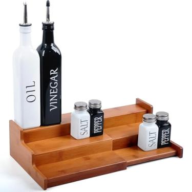 Imagem de JinDoWin Organização de especiarias para armário de especiarias, organizador de temperos de 3 níveis para armário, suporte multiuso para temperos (1, bambu escuro)