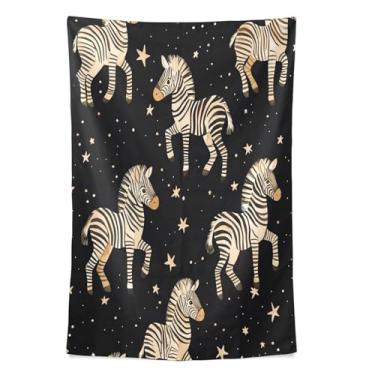 Imagem de STAYTOP Tapeçaria de parede de zebra com desenho animado para decoração de casa, decoração de dormitório, sala de estar, quarto, tapete de parede (80 × 60 pol)