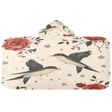 Imagem de Burbuja Toalha de banho com capuz Two Birds Rose para crianças, toalha de praia de pelúcia macia absorvente para meninas e meninos 3-10 anos, 61 x 127 cm