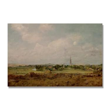 Imagem de NHLDZYH Arte em tela de paisagem estilo Constable (paisagem 55), pintura romântica do campo inglês, decoração de parede texturizada com pincelada pesada. Tela de 80 x 120 cm - 31,5 x 47,3 pol