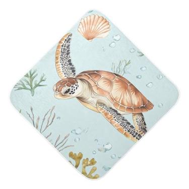 Imagem de Burbuja Toalha de banho para bebê tartaruga marinha em aquarela - Toalha com capuz de musselina macia e absorvente para recém-nascidos e bebês, 89 x 89 cm
